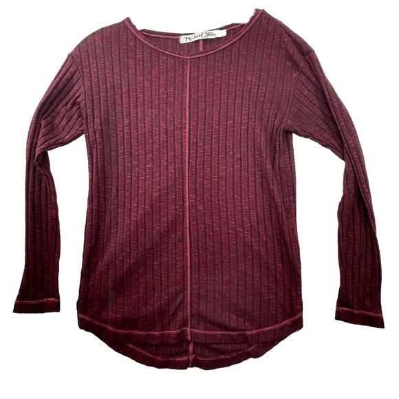 Michael Stars Womens Dark Red Long Sleeve Shirt One Size OS Ribbed Rayon Thermal - Picture 1 of 12